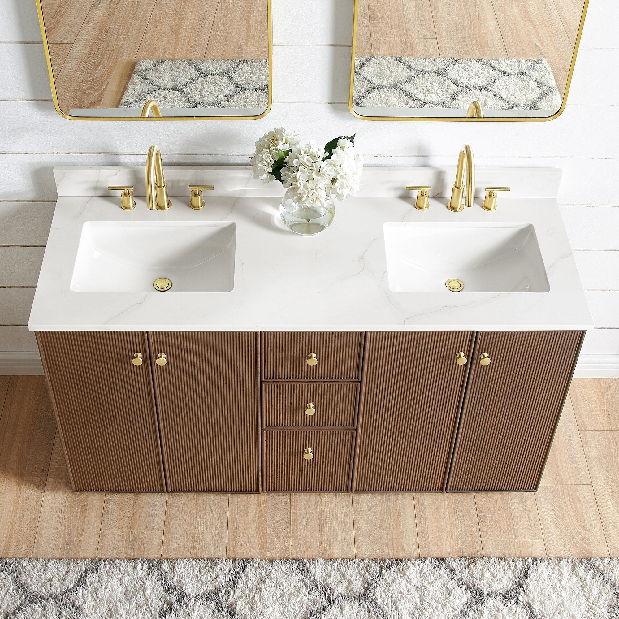 Meuble-lavabo Oza avec dessus en pierre de quartz sans miroir