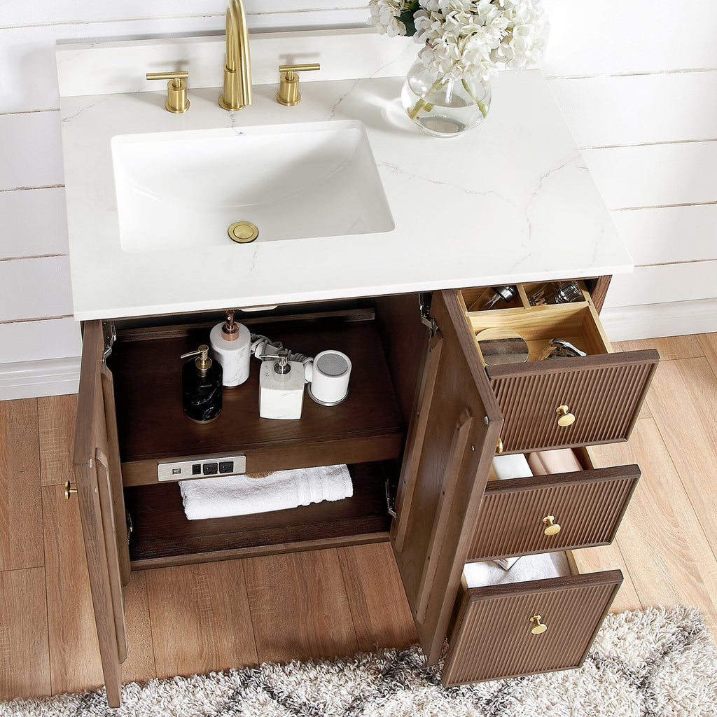 Meuble-lavabo Oza avec dessus en pierre de quartz sans miroir