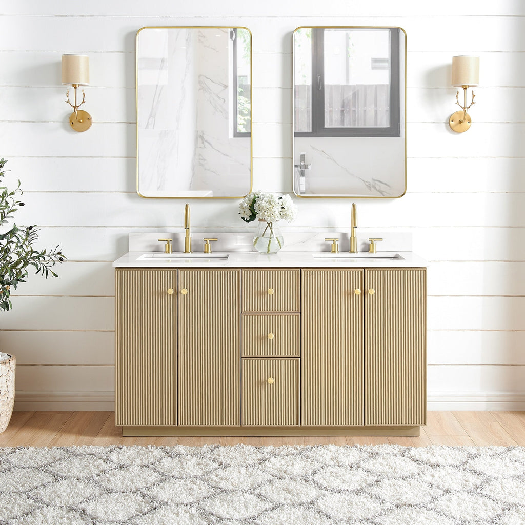 Meuble-lavabo Oza avec dessus en pierre de quartz sans miroir