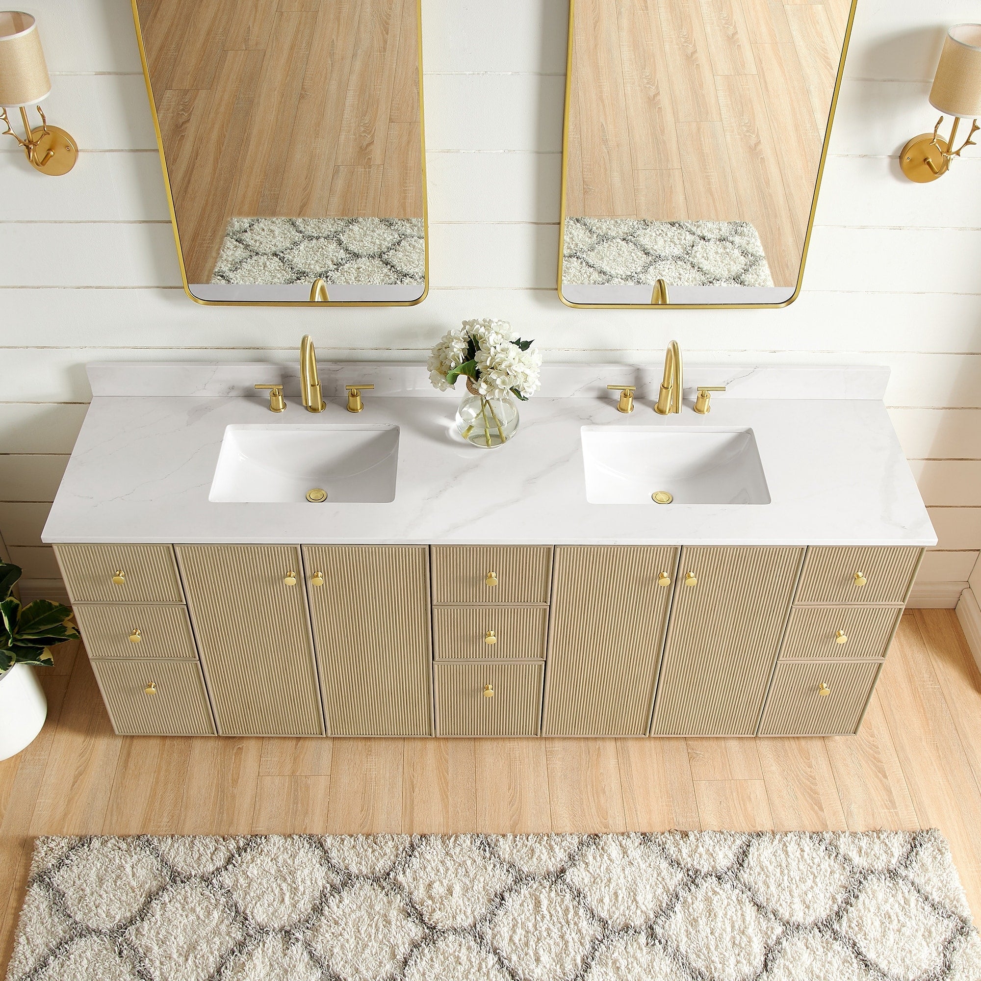 Meuble-lavabo Oza avec dessus en pierre de quartz sans miroir