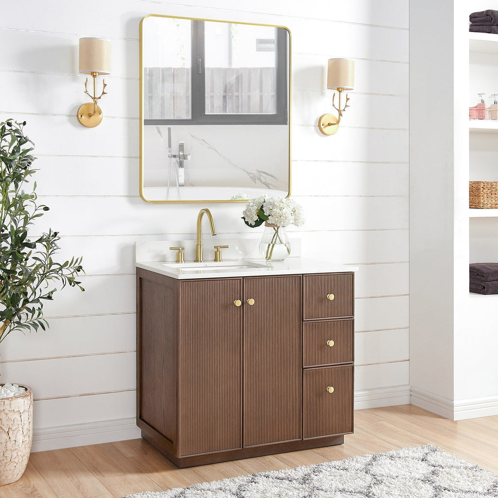 Meuble-lavabo Oza avec dessus en pierre de quartz sans miroir