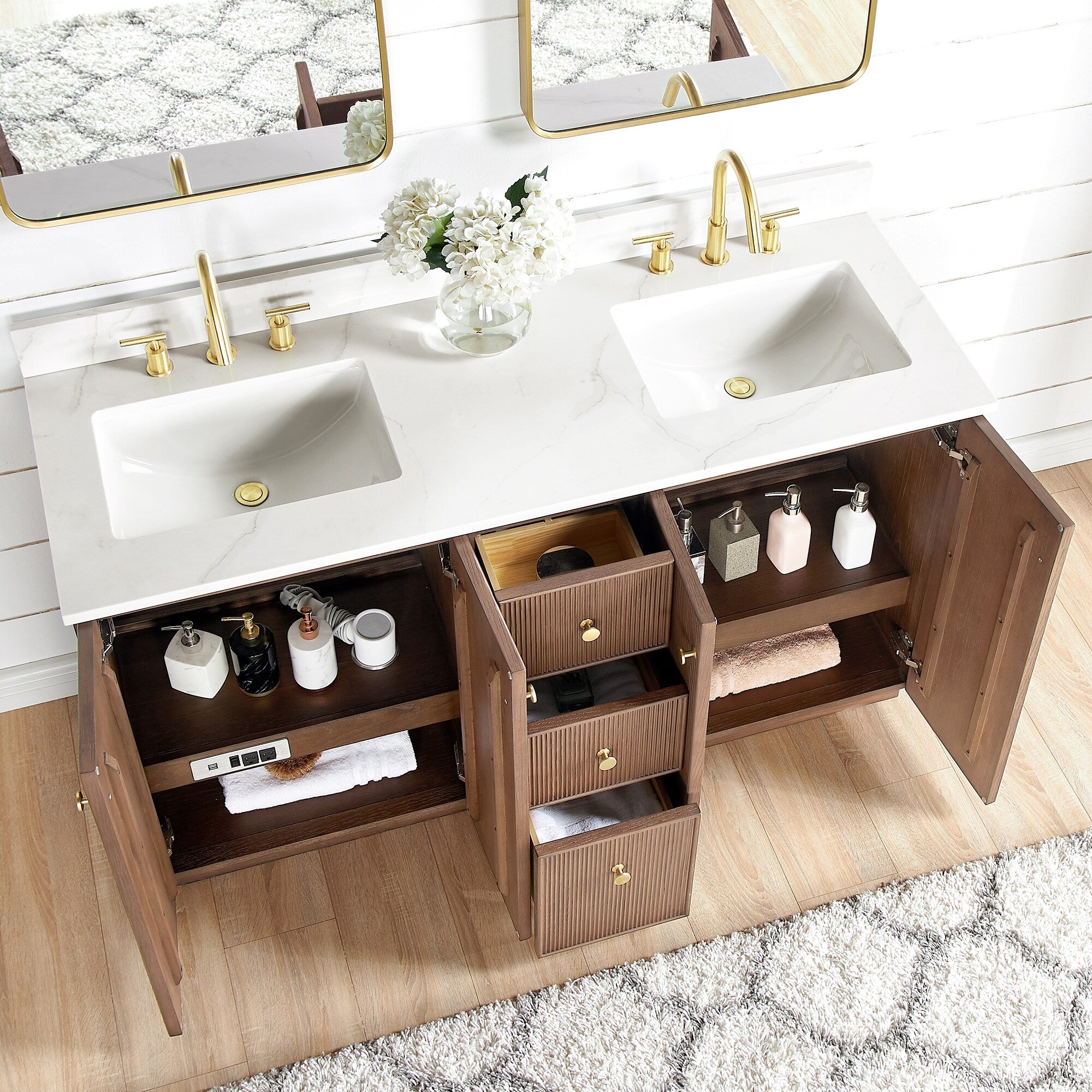 Meuble-lavabo Oza avec dessus en pierre de quartz sans miroir