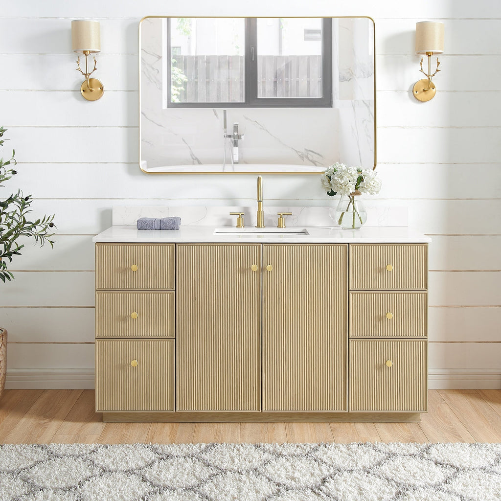 Meuble-lavabo Oza avec dessus en pierre de quartz sans miroir