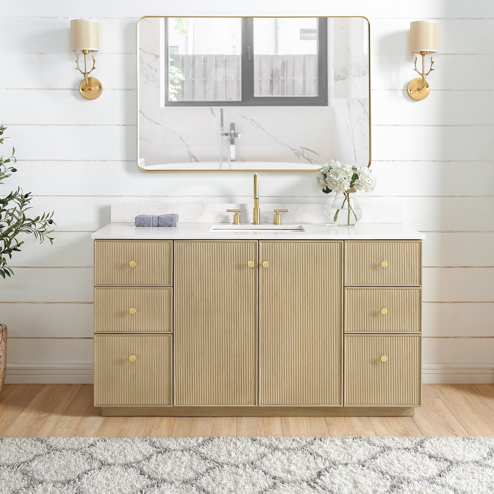 Meuble-lavabo Oza avec dessus en pierre de quartz sans miroir