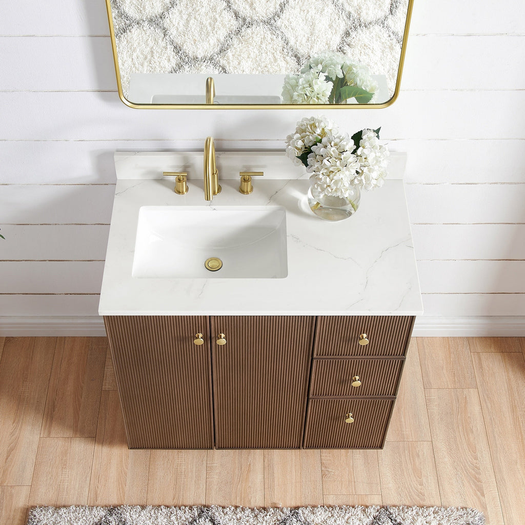 Meuble-lavabo Oza avec dessus en pierre de quartz sans miroir