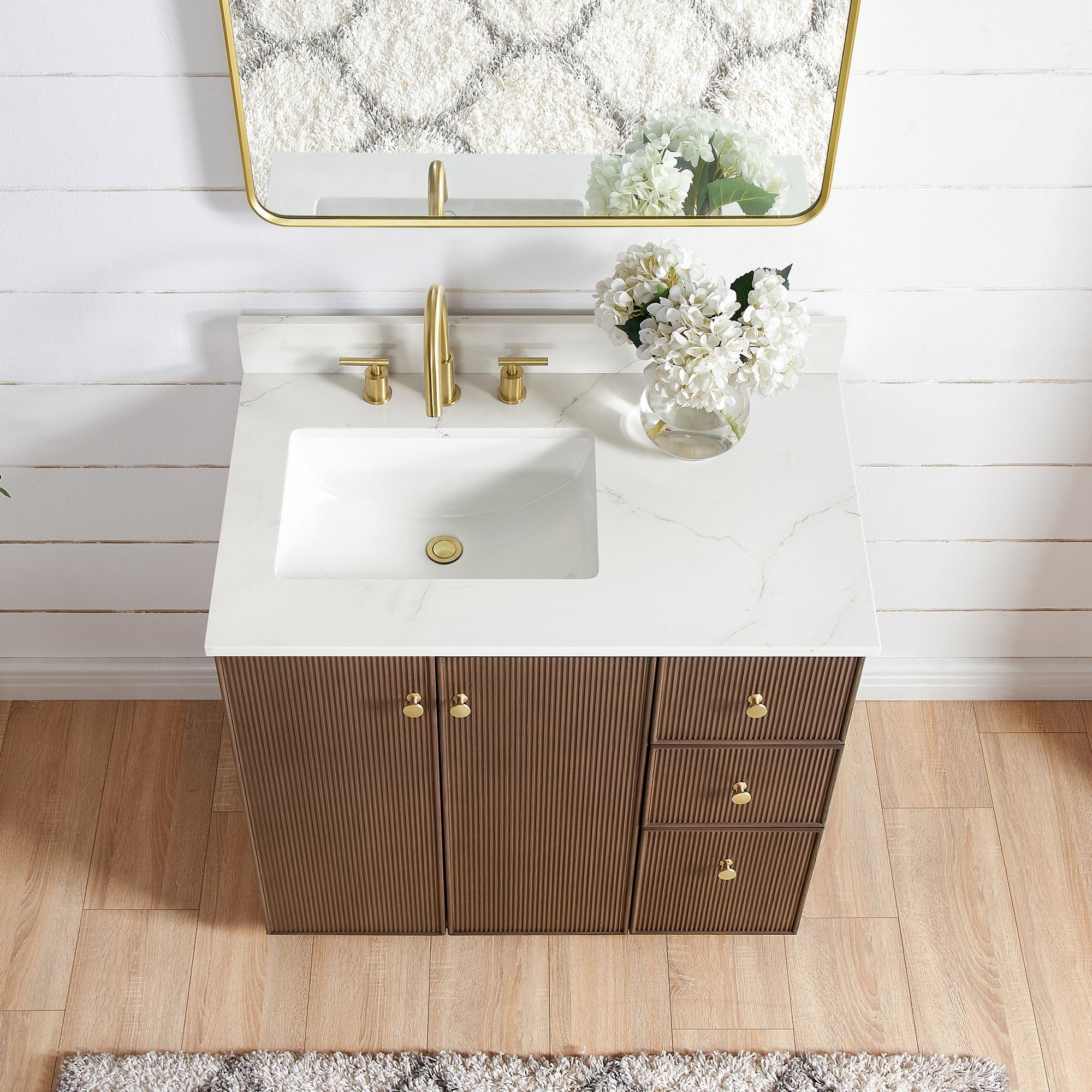 Meuble-lavabo Oza avec dessus en pierre de quartz sans miroir