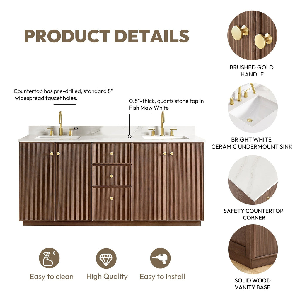 Meuble-lavabo Oza avec dessus en pierre de quartz sans miroir