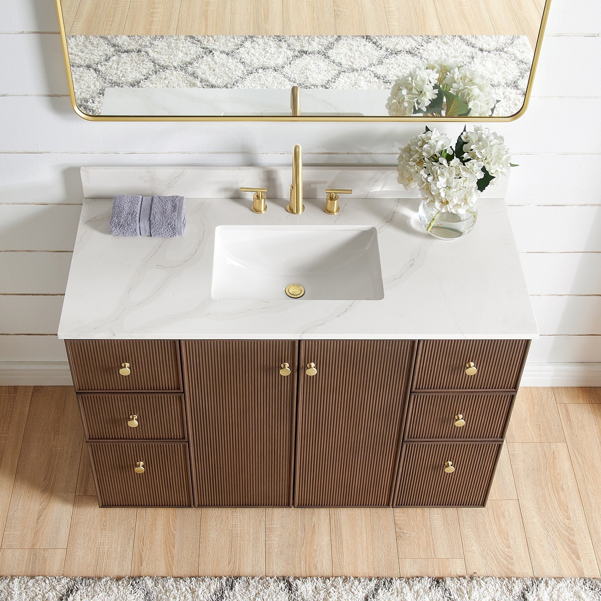 Meuble-lavabo Oza avec dessus en pierre de quartz sans miroir