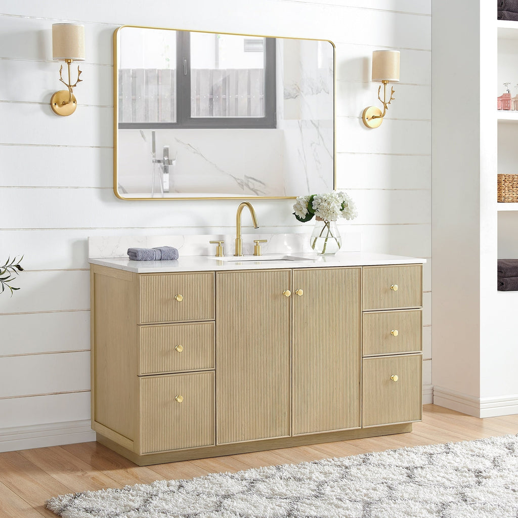 Meuble-lavabo Oza avec dessus en pierre de quartz sans miroir