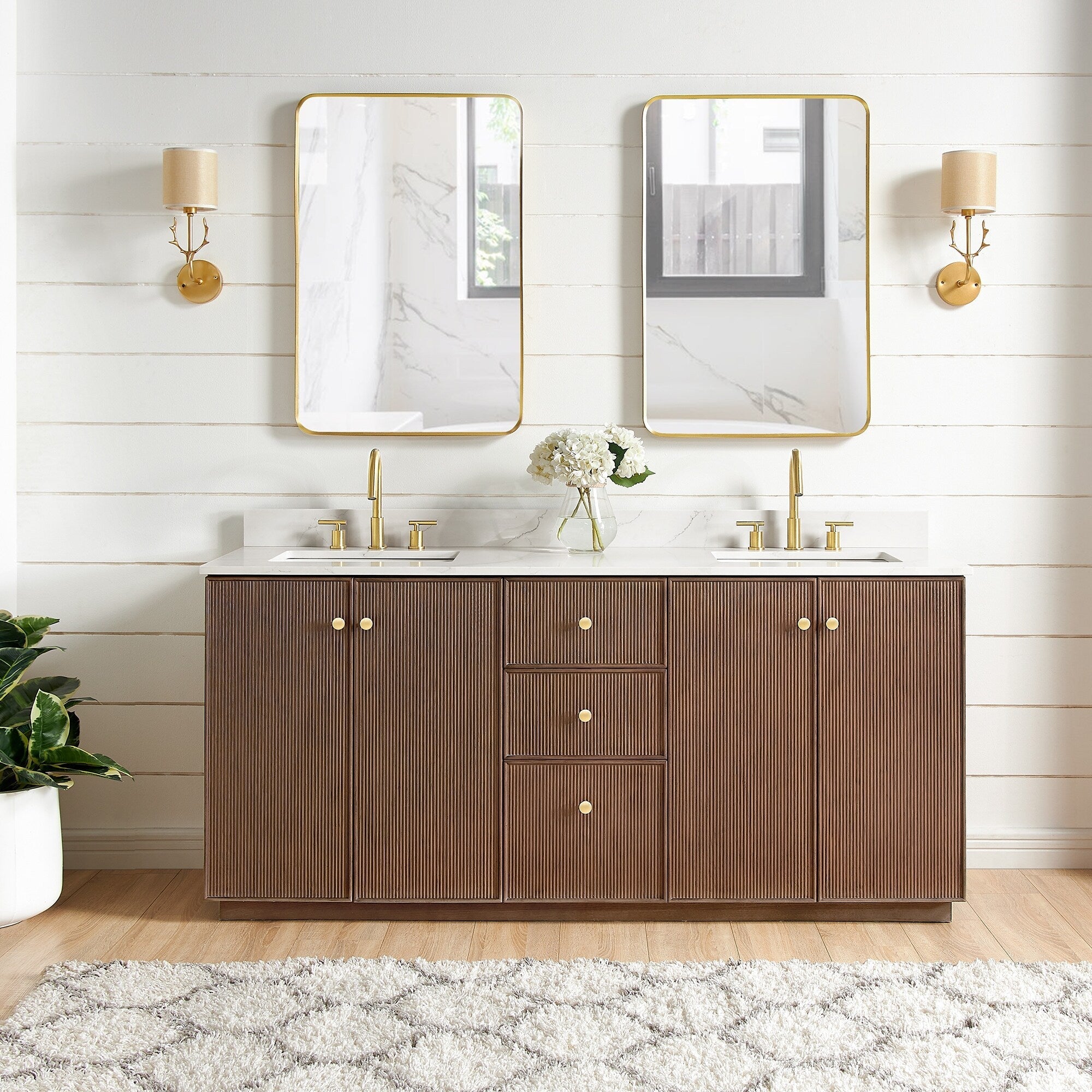 Meuble-lavabo Oza avec dessus en pierre de quartz sans miroir