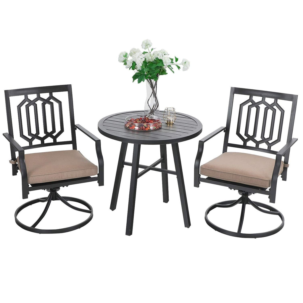 Ensemble de bistrot de patio 3 pièces MAISON ARTS, meubles de patio, ensembles de salle à manger, 2 chaises pivotantes avec coussins et 1 table basse ronde