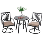 Ensemble de bistrot de patio 3 pièces MAISON ARTS, meubles de patio, ensembles de salle à manger, 2 chaises pivotantes avec coussins et 1 table basse ronde