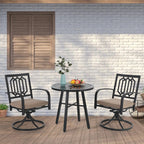 Ensemble de bistrot de patio 3 pièces MAISON ARTS, meubles de patio, ensembles de salle à manger, 2 chaises pivotantes avec coussins et 1 table basse ronde