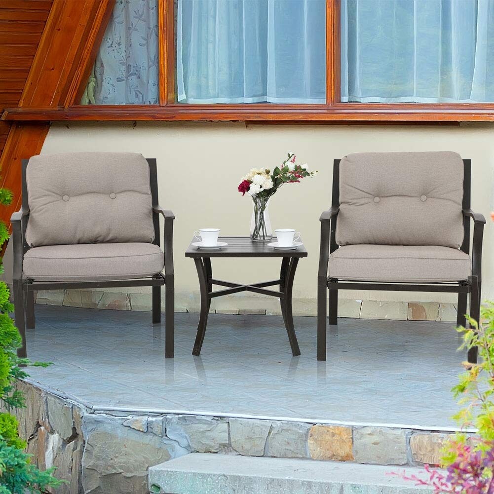 Ensemble de conversation de patio rembourré 3 pièces PHI VILLA avec coussins d'assise profonds et confortables