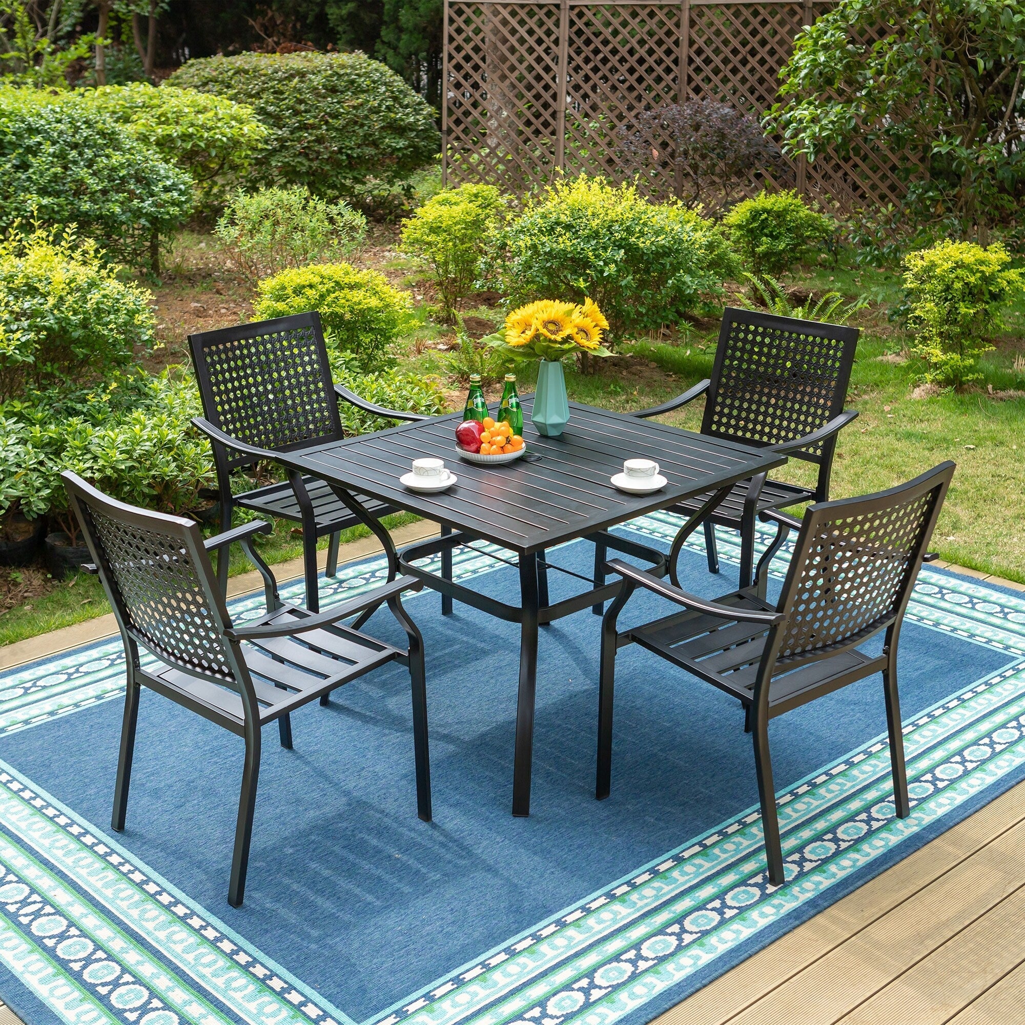 Ensemble de salle à manger de patio en métal 5 pièces avec revêtement électronique