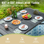 Ensemble de salle à manger de patio 7 pièces avec revêtement en métal E-coating, comprenant 6 chaises à dossier amélioré et une table en métal avec trou pour parasol