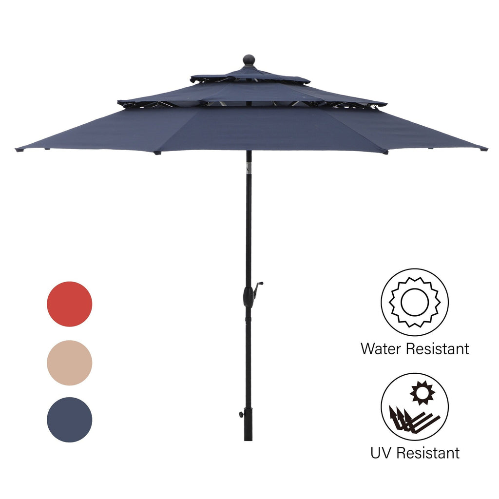 Ensemble de salle à manger de patio MAISON ARTS 5 pièces avec parasol rond de 10 pieds, 4 chaises de salle à manger pivotantes avec coussin et table de patio à lattes en acier