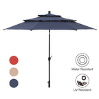 Ensemble de salle à manger de patio MAISON ARTS 5 pièces avec parasol rond de 10 pieds, 4 chaises de salle à manger pivotantes avec coussin et table de patio à lattes en acier