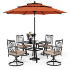 Ensemble de salle à manger de patio MAISON ARTS 5 pièces avec parasol rond de 10 pieds, 4 chaises de salle à manger pivotantes avec coussin et table de patio à lattes en acier