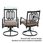 Ensemble de salle à manger de patio MAISON ARTS 5 pièces avec parasol rond de 10 pieds, 4 chaises de salle à manger pivotantes avec coussin et table de patio à lattes en acier