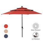 Ensemble de salle à manger de patio MAISON ARTS 5 pièces avec parasol rond de 10 pieds, 4 chaises de salle à manger pivotantes avec coussin et table de patio à lattes en acier