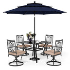 Ensemble de salle à manger de patio MAISON ARTS 5 pièces avec parasol rond de 10 pieds, 4 chaises de salle à manger pivotantes avec coussin et table de patio à lattes en acier
