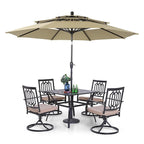 Ensemble de salle à manger de patio MAISON ARTS 5 pièces avec parasol rond de 10 pieds, 4 chaises de salle à manger pivotantes avec coussin et table de patio à lattes en acier