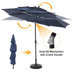 Ensemble de salle à manger de patio MAISON ARTS 5 pièces avec parasol rond de 10 pieds, 4 chaises de salle à manger pivotantes avec coussin et table de patio à lattes en acier