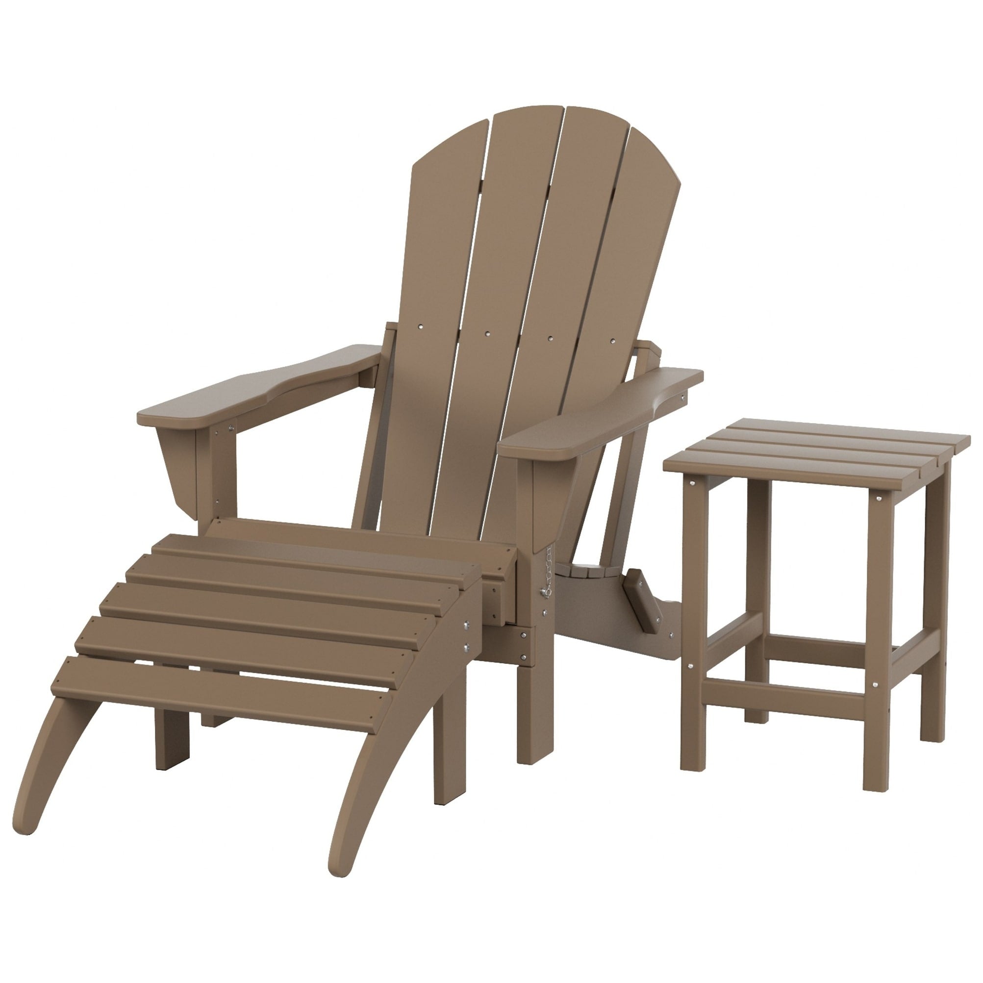 Chaise Adirondack pliable Polytrends Laguna en PEHD, toutes saisons, avec pouf et table d'appoint (ensemble 3 pièces)
