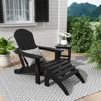 Chaise Adirondack pliable Polytrends Laguna en PEHD, toutes saisons, avec pouf et table d'appoint (ensemble 3 pièces)