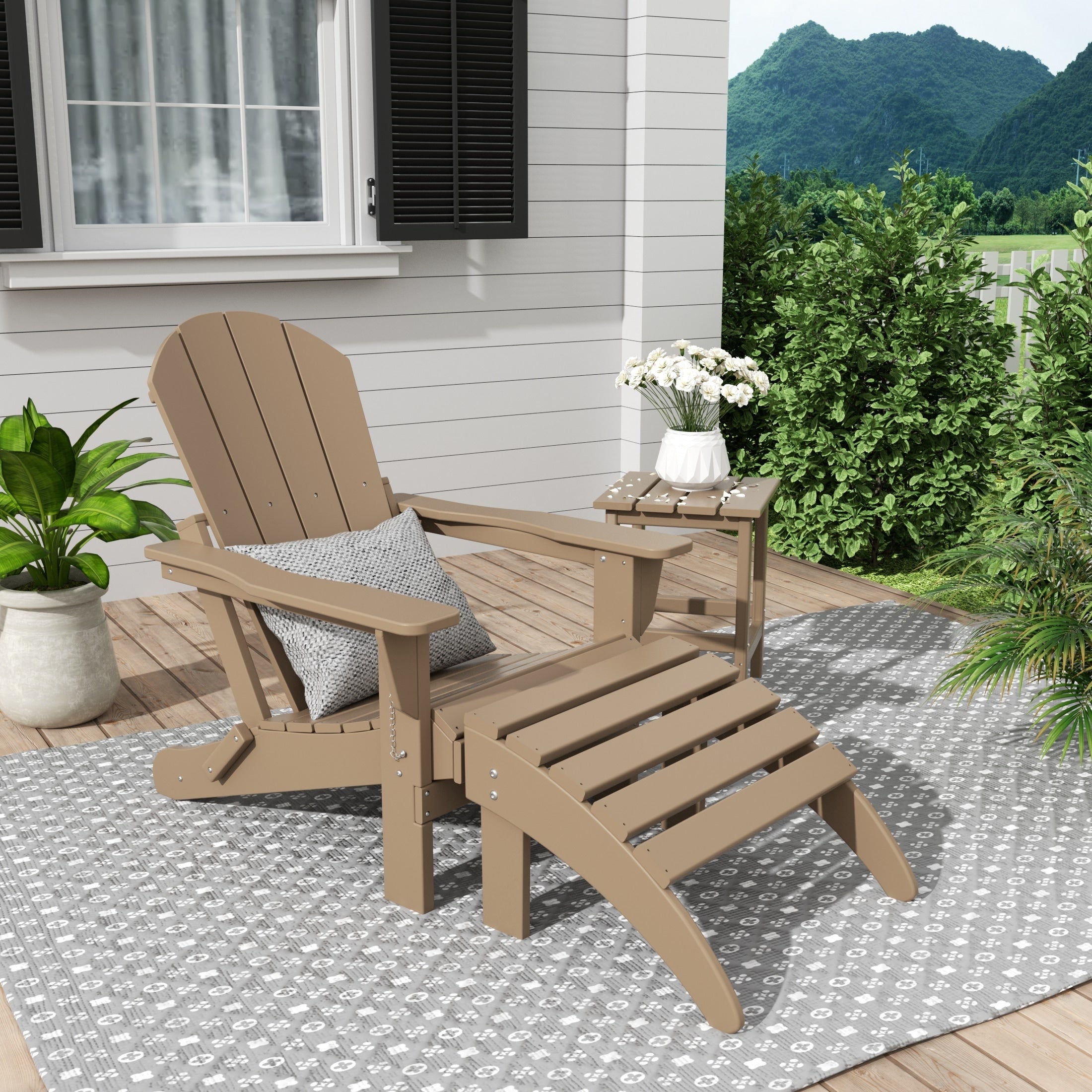 Chaise Adirondack pliable Polytrends Laguna en PEHD, toutes saisons, avec pouf et table d'appoint (ensemble 3 pièces)