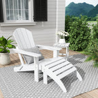 Chaise Adirondack pliable Polytrends Laguna en PEHD, toutes saisons, avec pouf et table d'appoint (ensemble 3 pièces)