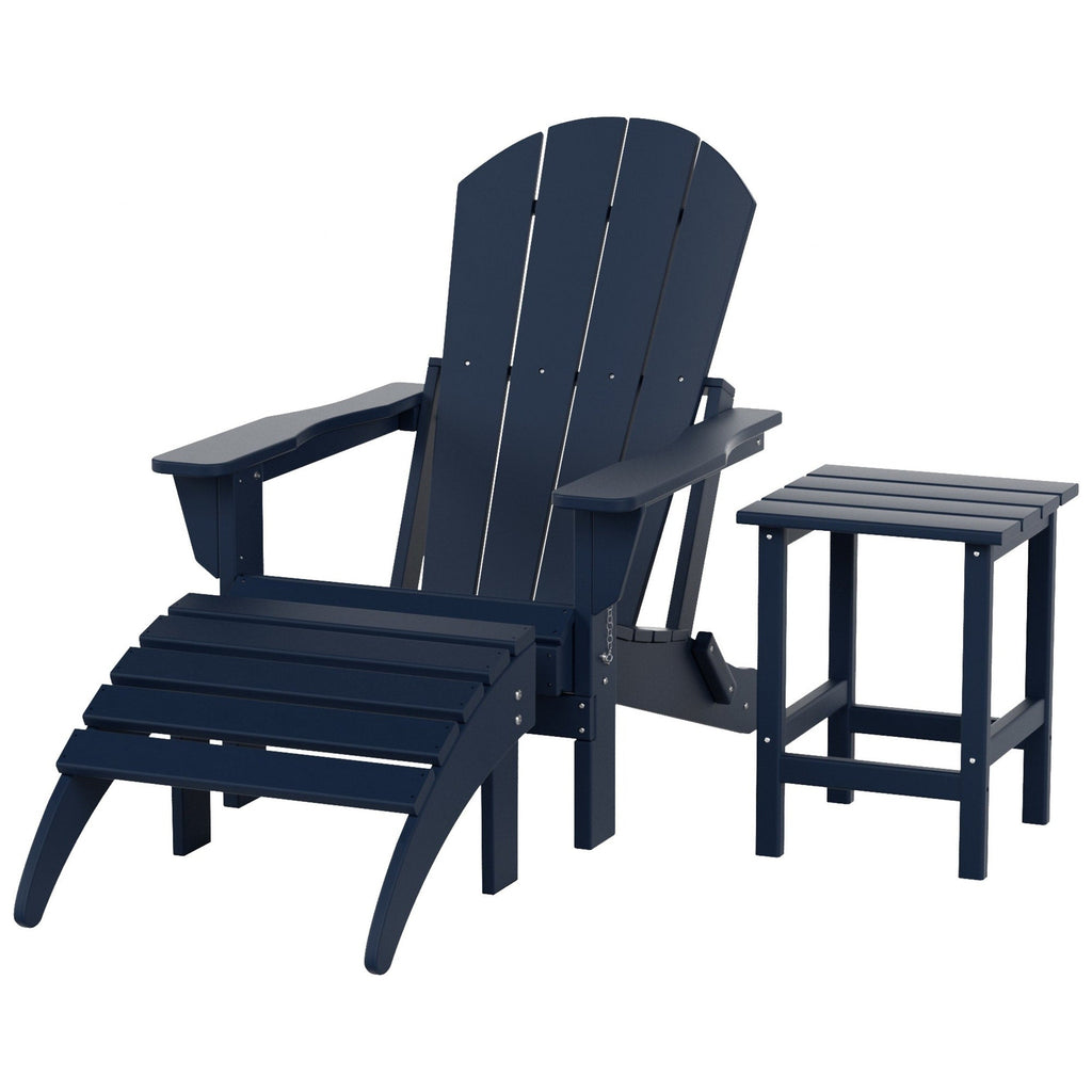Chaise Adirondack pliable Polytrends Laguna en PEHD, toutes saisons, avec pouf et table d'appoint (ensemble 3 pièces)