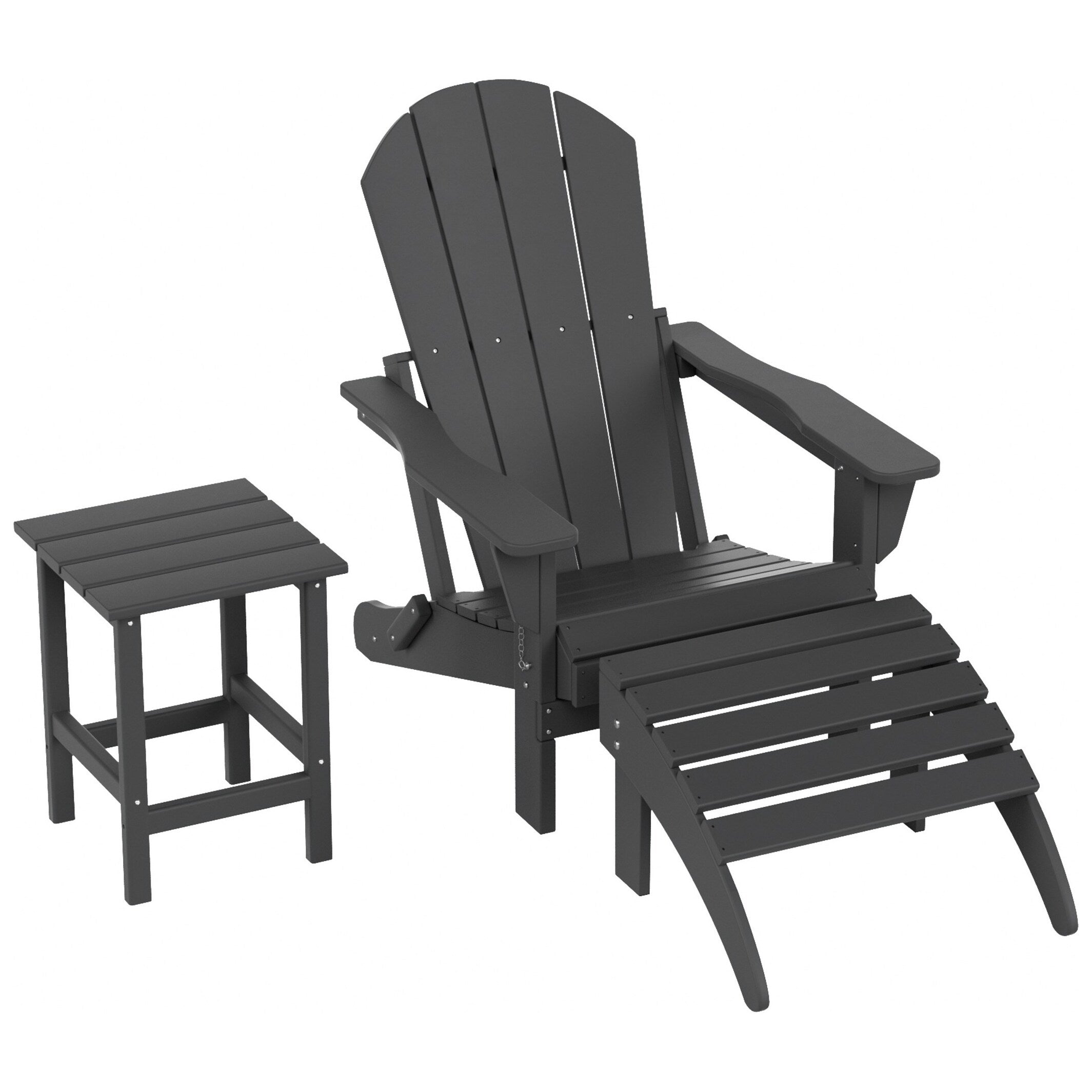 Chaise Adirondack pliable Polytrends Laguna en PEHD, toutes saisons, avec pouf et table d'appoint (ensemble 3 pièces)