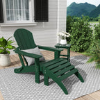 Chaise Adirondack pliable Polytrends Laguna en PEHD, toutes saisons, avec pouf et table d'appoint (ensemble 3 pièces)
