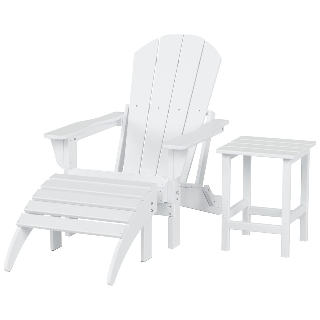 Chaise Adirondack pliable Polytrends Laguna en PEHD, toutes saisons, avec pouf et table d'appoint (ensemble 3 pièces)