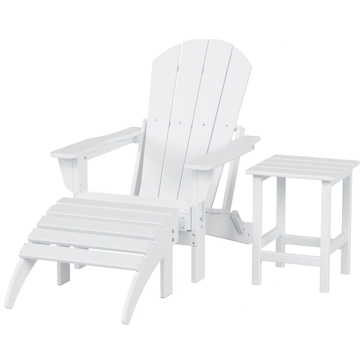 Chaise Adirondack pliable Polytrends Laguna en PEHD, toutes saisons, avec pouf et table d'appoint (ensemble 3 pièces)