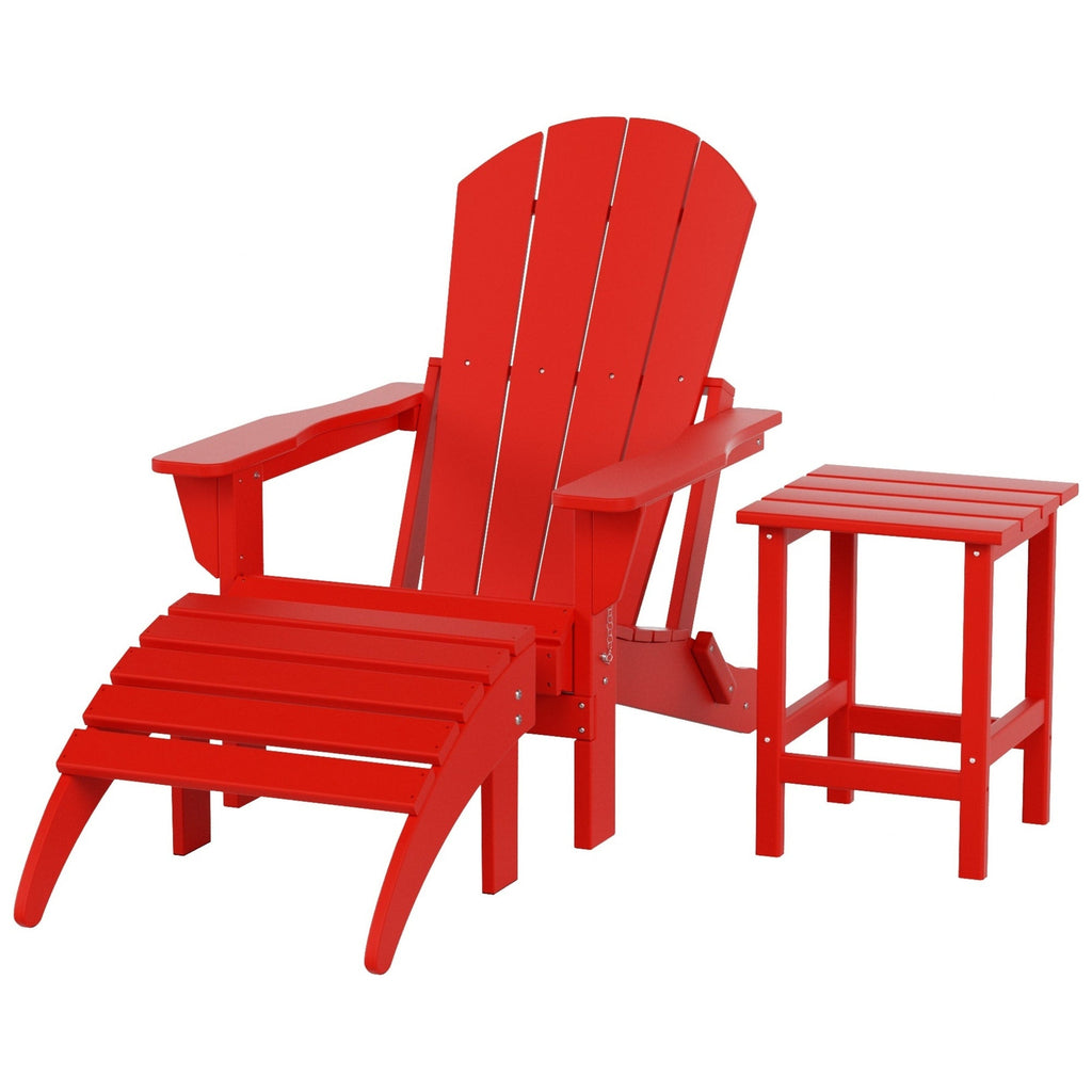 Chaise Adirondack pliable Polytrends Laguna en PEHD, toutes saisons, avec pouf et table d'appoint (ensemble 3 pièces)