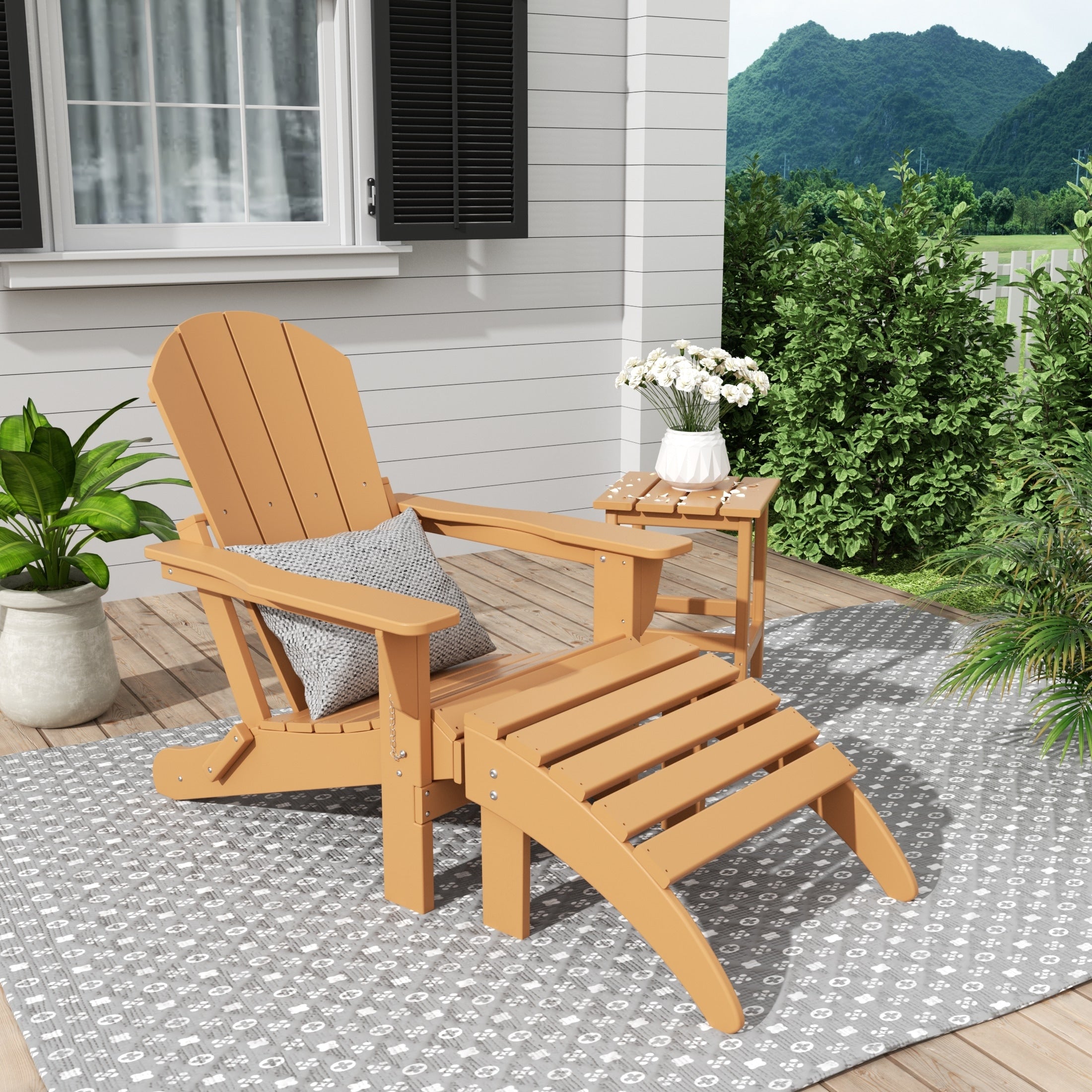 Chaise Adirondack pliable Polytrends Laguna en PEHD, toutes saisons, avec pouf et table d'appoint (ensemble 3 pièces)