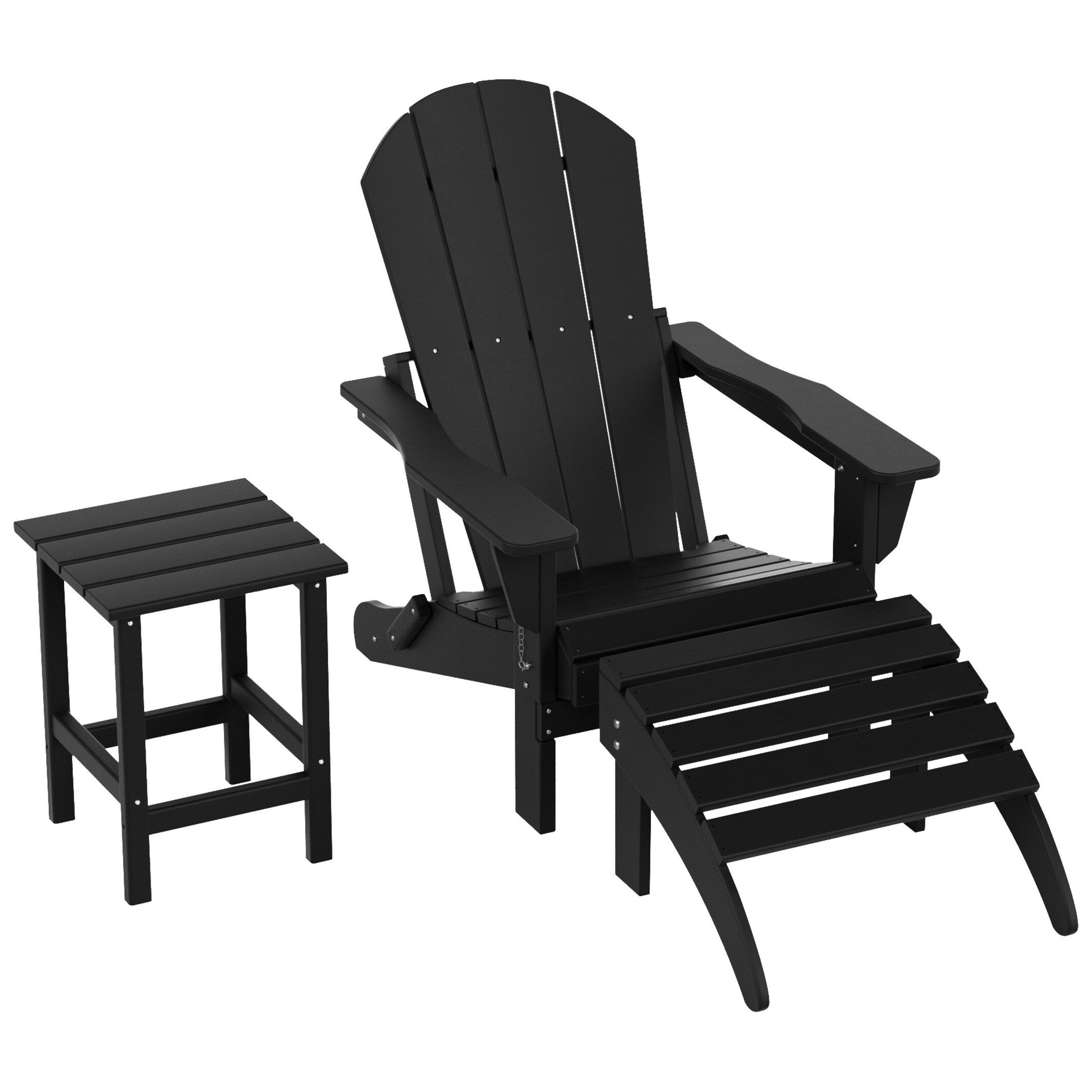 Chaise Adirondack pliable Polytrends Laguna en PEHD, toutes saisons, avec pouf et table d'appoint (ensemble 3 pièces)