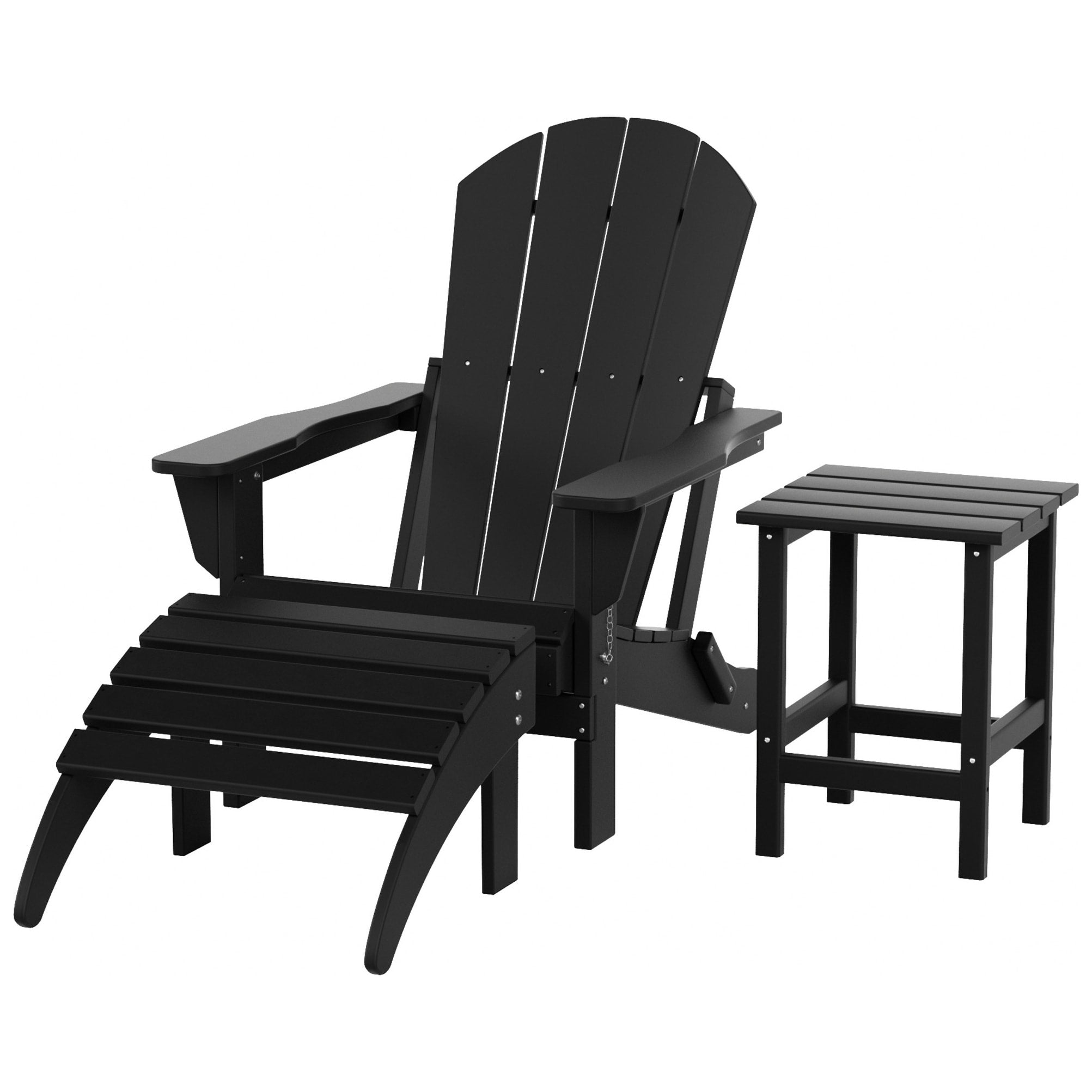 Chaise Adirondack pliable Polytrends Laguna en PEHD, toutes saisons, avec pouf et table d'appoint (ensemble 3 pièces)