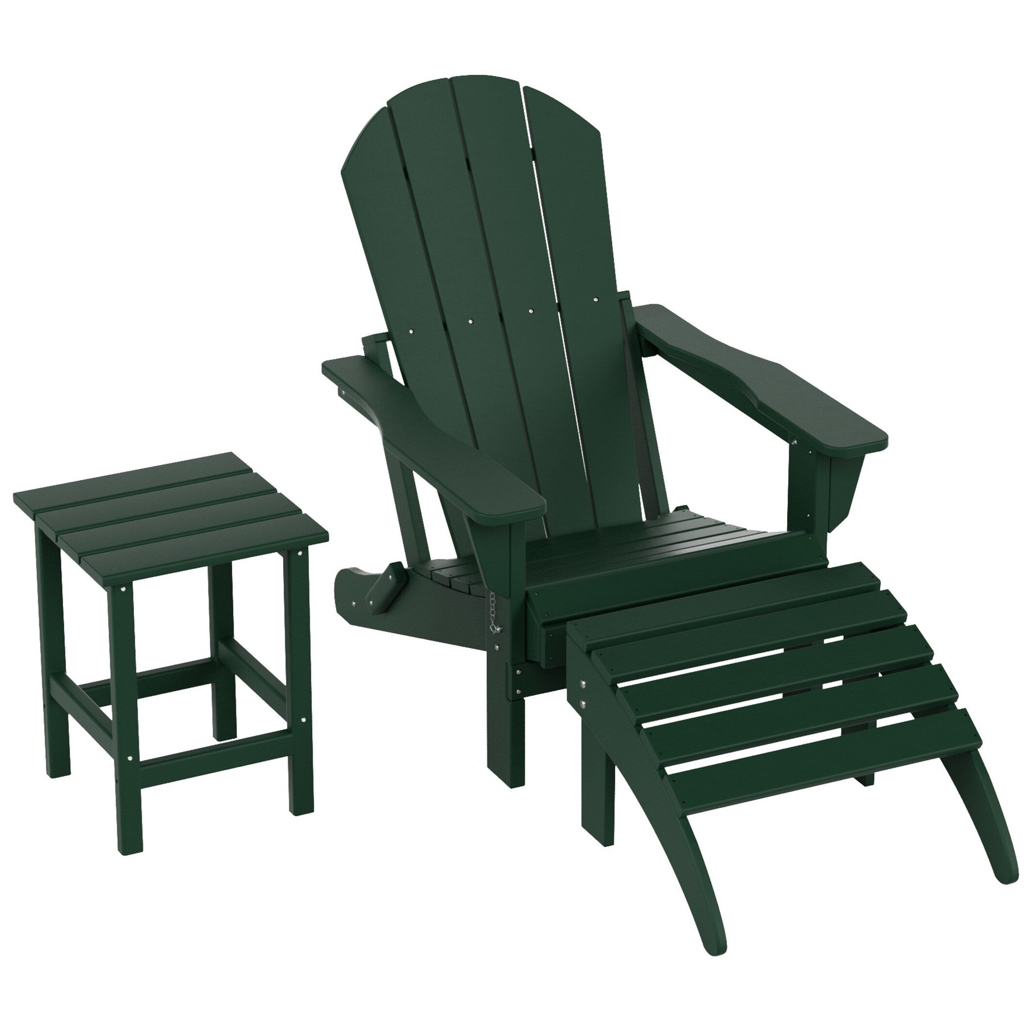 Chaise Adirondack pliable Polytrends Laguna en PEHD, toutes saisons, avec pouf et table d'appoint (ensemble 3 pièces)