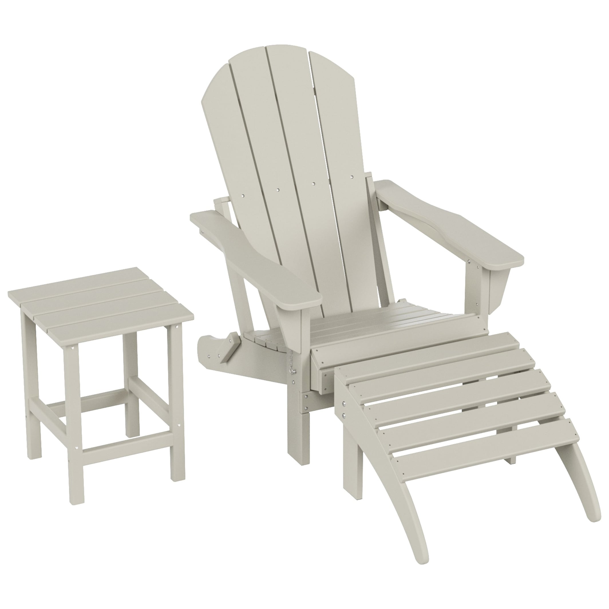 Chaise Adirondack pliable Polytrends Laguna en PEHD, toutes saisons, avec pouf et table d'appoint (ensemble 3 pièces)