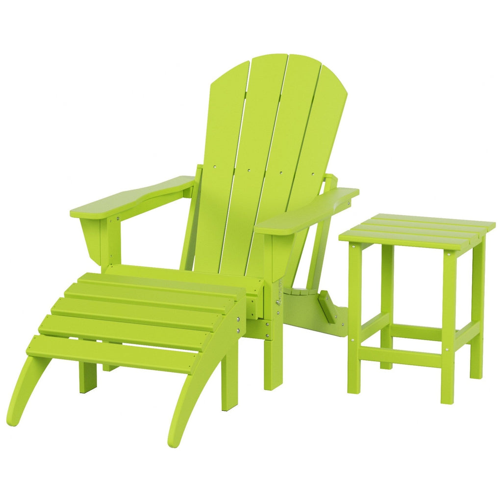 Chaise Adirondack pliable Polytrends Laguna en PEHD, toutes saisons, avec pouf et table d'appoint (ensemble 3 pièces)