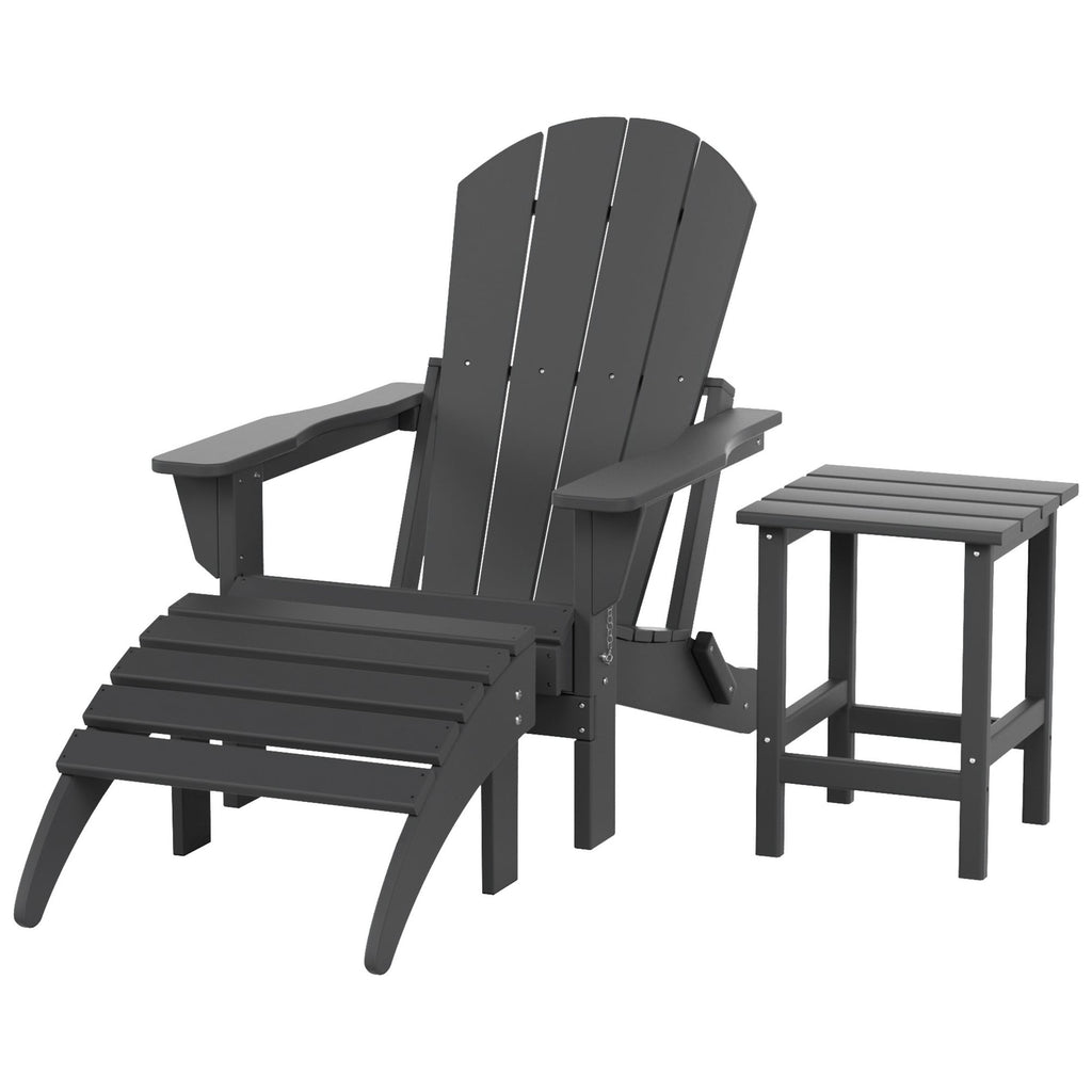 Chaise Adirondack pliable Polytrends Laguna en PEHD, toutes saisons, avec pouf et table d'appoint (ensemble 3 pièces)