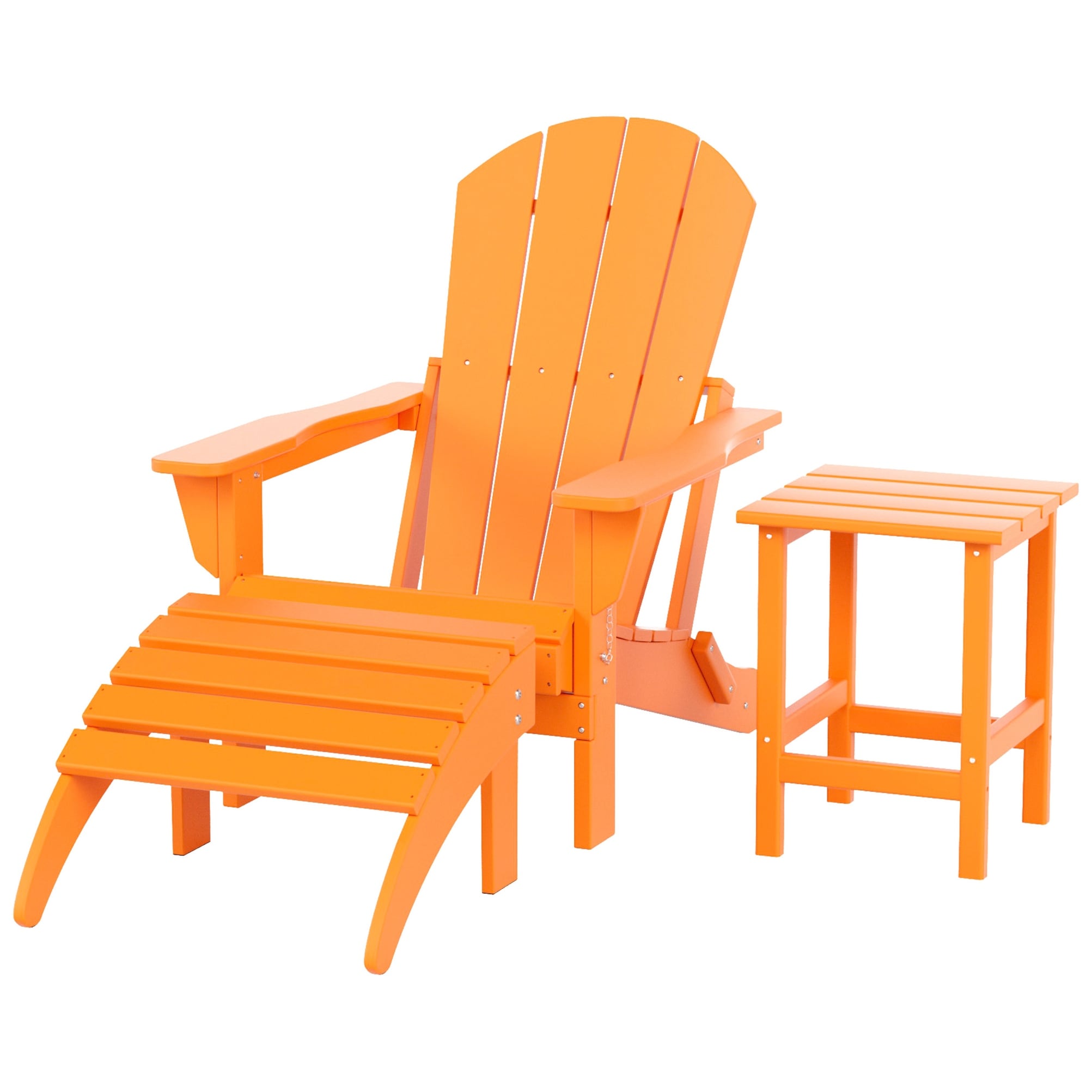 Chaise Adirondack pliable Polytrends Laguna en PEHD, toutes saisons, avec pouf et table d'appoint (ensemble 3 pièces)