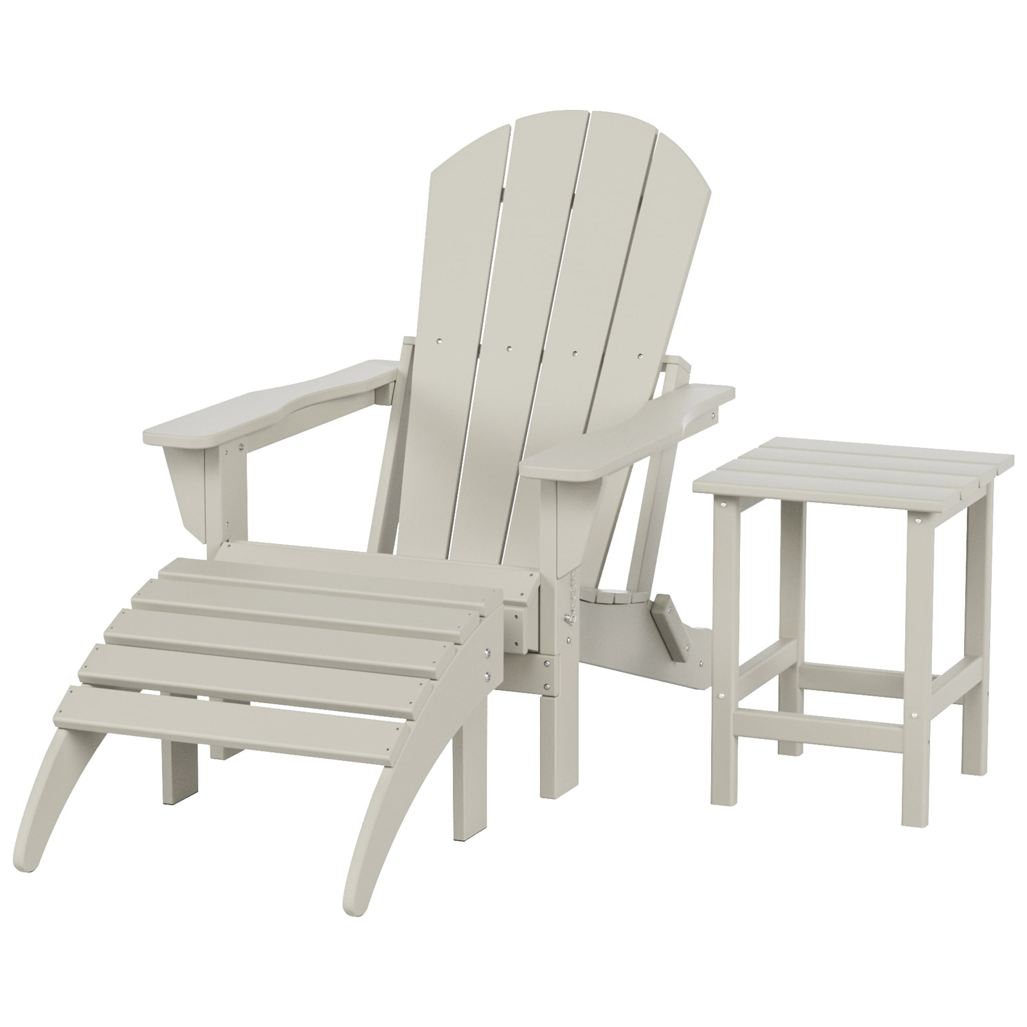 Chaise Adirondack pliable Polytrends Laguna en PEHD, toutes saisons, avec pouf et table d'appoint (ensemble 3 pièces)