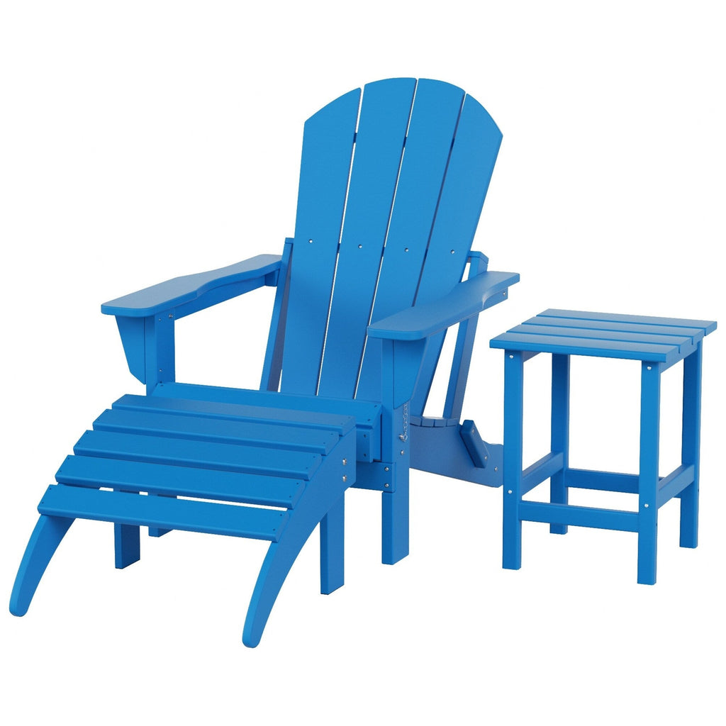 Chaise Adirondack pliable Polytrends Laguna en PEHD, toutes saisons, avec pouf et table d'appoint (ensemble 3 pièces)