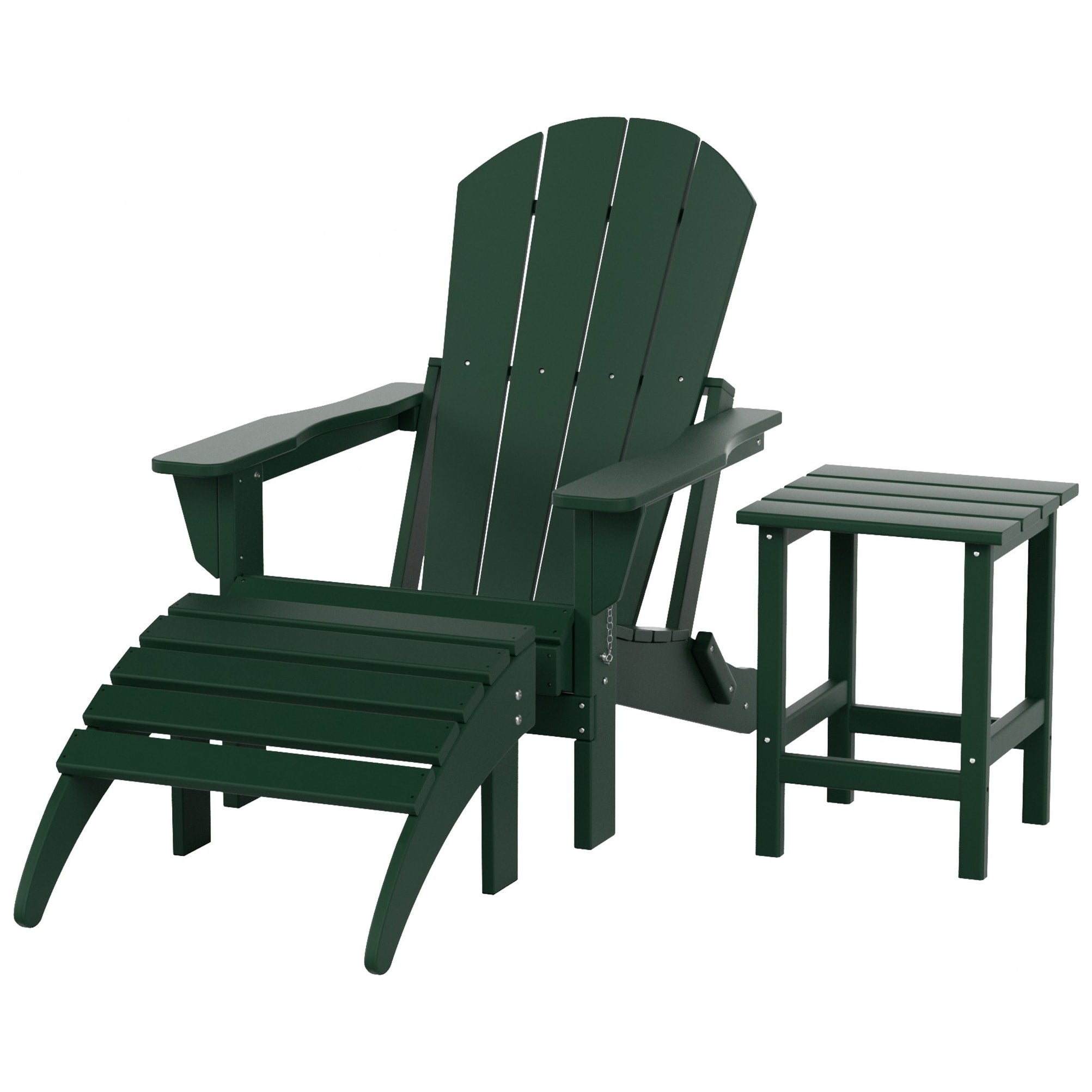 Chaise Adirondack pliable Polytrends Laguna en PEHD, toutes saisons, avec pouf et table d'appoint (ensemble 3 pièces)