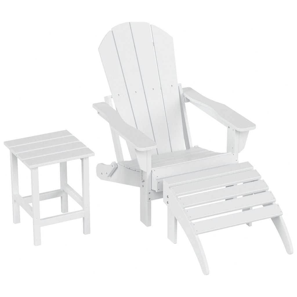 Chaise Adirondack pliable Polytrends Laguna en PEHD, toutes saisons, avec pouf et table d'appoint (ensemble 3 pièces)